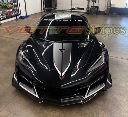 Carbon flash C8 Z06 HTC with satin midnight gray and satin sky cool grey C8R racing stripes