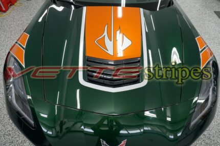 Lime Rock Green C7 Corvette convertible with Gloss metallic orange GT3 stripes