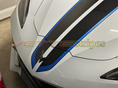Matrix Gray C8 Corvette Stingray with full length dual racing stripes in 3M 2080 HG gloss carbon flash and edge blue