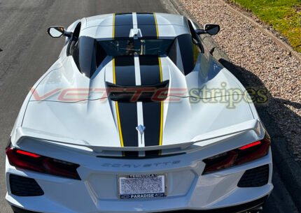 Matrix gray C8 Corvette HTC with 2024 press released Eray stripes in 3M 2080 gloss carbon flash and edge yellow