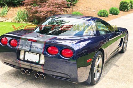 Navy Blue C5 Corvette with racing 4 stripes in cyber gray and red