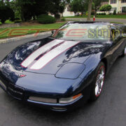 Navy blue C5 Corvette convertible with blade silver and red CE2 stripes