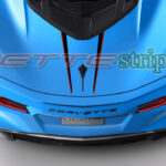 Rapid Blue C8 Corvette coupe rear spear in gloss carbon flash and red