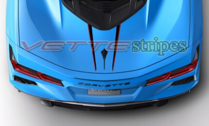 Rapid Blue C8 Corvette coupe rear spear in gloss carbon flash and red