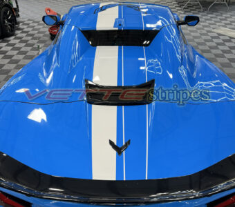 Rapid blue C8 Z06 HTC with asymmetrical 1 color full length dual racing stripes in 3M 2080 HG gloss white