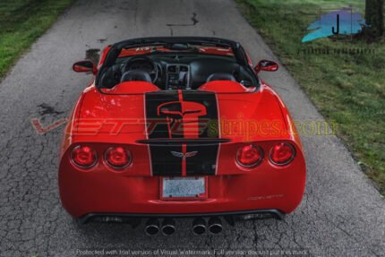 Red C6 Corvette convertible with jake GM full length dual racing stripe 3