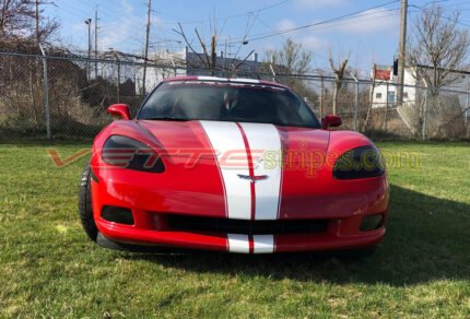 Red C6 Corvette coupe with full length dual racing 3