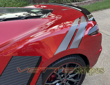 Redmist C8 Corvette with rear Grand Sport Heritage fender hash stripes