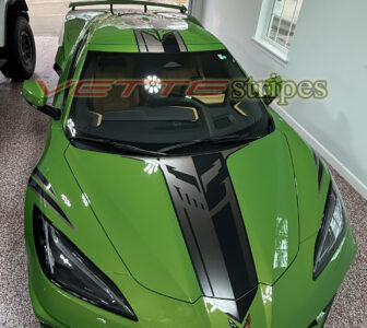 Roswell Green C8 Corvette with full length tech bronze hood jake stripes
