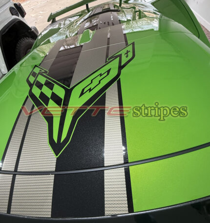 Roswell Green C8 Corvette with full length tech bronze hood jake stripes