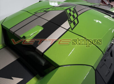 Roswell Green C8 Corvette with full length tech bronze hood jake stripes