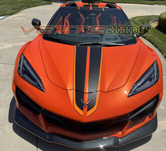 Sebring Orange C8 Corvette Eray HTC with 3M 2080 HG gloss carbon flash and Habanero full length dual racing stripes