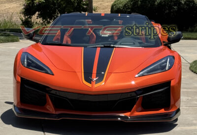 Sebring Orange C8 Corvette Eray HTC with 3M 2080 HG gloss carbon flash and Habanero full length dual racing stripes