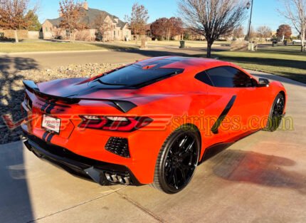 Sebring Orange C8 Corvette coupe with GM full length dual racing stripes in 3M 1080 gloss carbon flash