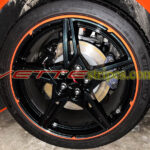 Sebring Orange C8 Corvette open spoke wheel pinstripes with shark fins
