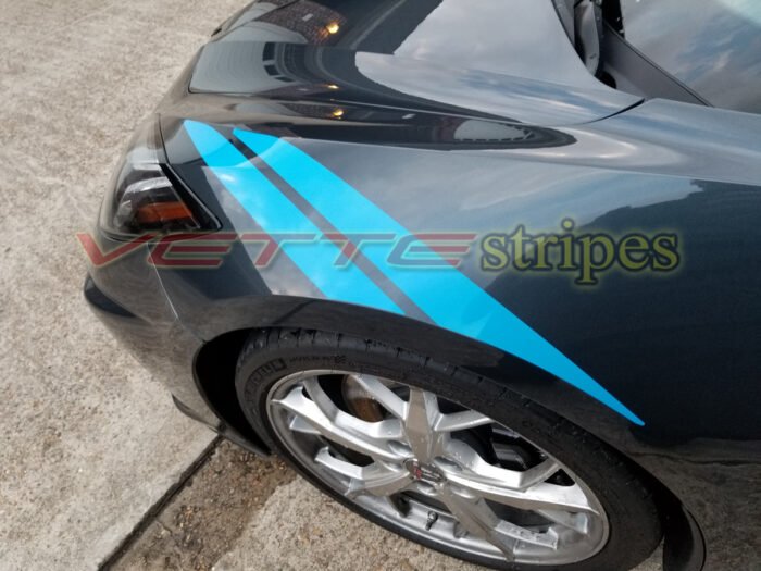 Shadow Gray C8 Corvette with Tension blue fender hash marks