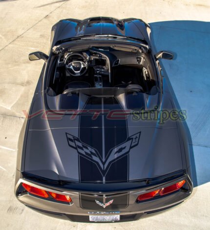 Shark Gray C7 Corvette convertible with C7R ME stripes and stingray cutout option