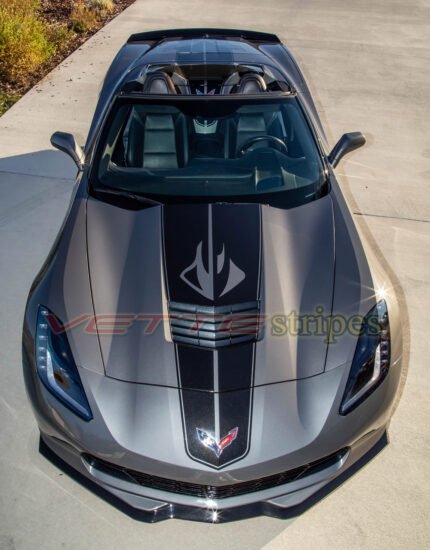 Shark Gray C7 Corvette convertible with C7R ME stripes and stingray cutout option