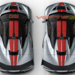 Silver C8 Corvette ZR1 wider full length dual racing stripes with pinstripes