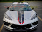 Silver flare C8 Corvette with 3M 2080 HG gloss carbon flash and adrenaline red 2024 full length racing stripes