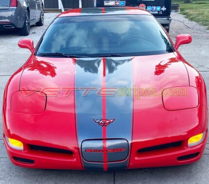 Torch red C5 coupe with racing stripes 4 in cyber gray and black