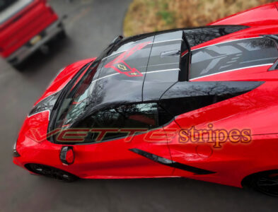 Torch red C8 Corvette with Stingray R hood stripe full package