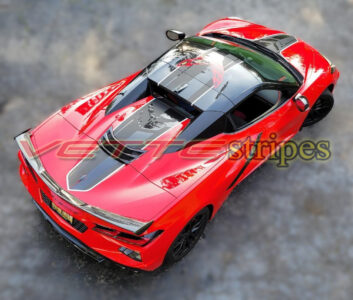 Torch red C8 Corvette with Stingray R hood stripe full package