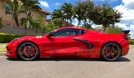 Torch red C8 Stingray with torch red 5 open spoke wheel decals