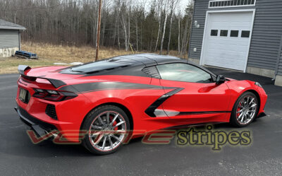 Torch red c8 Corvette Stingray with carbon flash side stripes 3