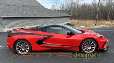 Torch red c8 Corvette Stingray with carbon flash side stripes 3