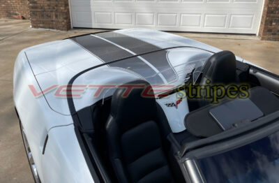 White C6 Corvette Convertible with Centennial COM CSR stripes in gunmetal
