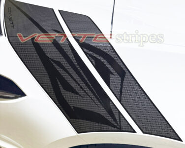 White C8 Corvette Eray with Eray rear fender hash stripes