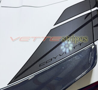 White C8 Corvette Eray with Eray rear fender hash stripes