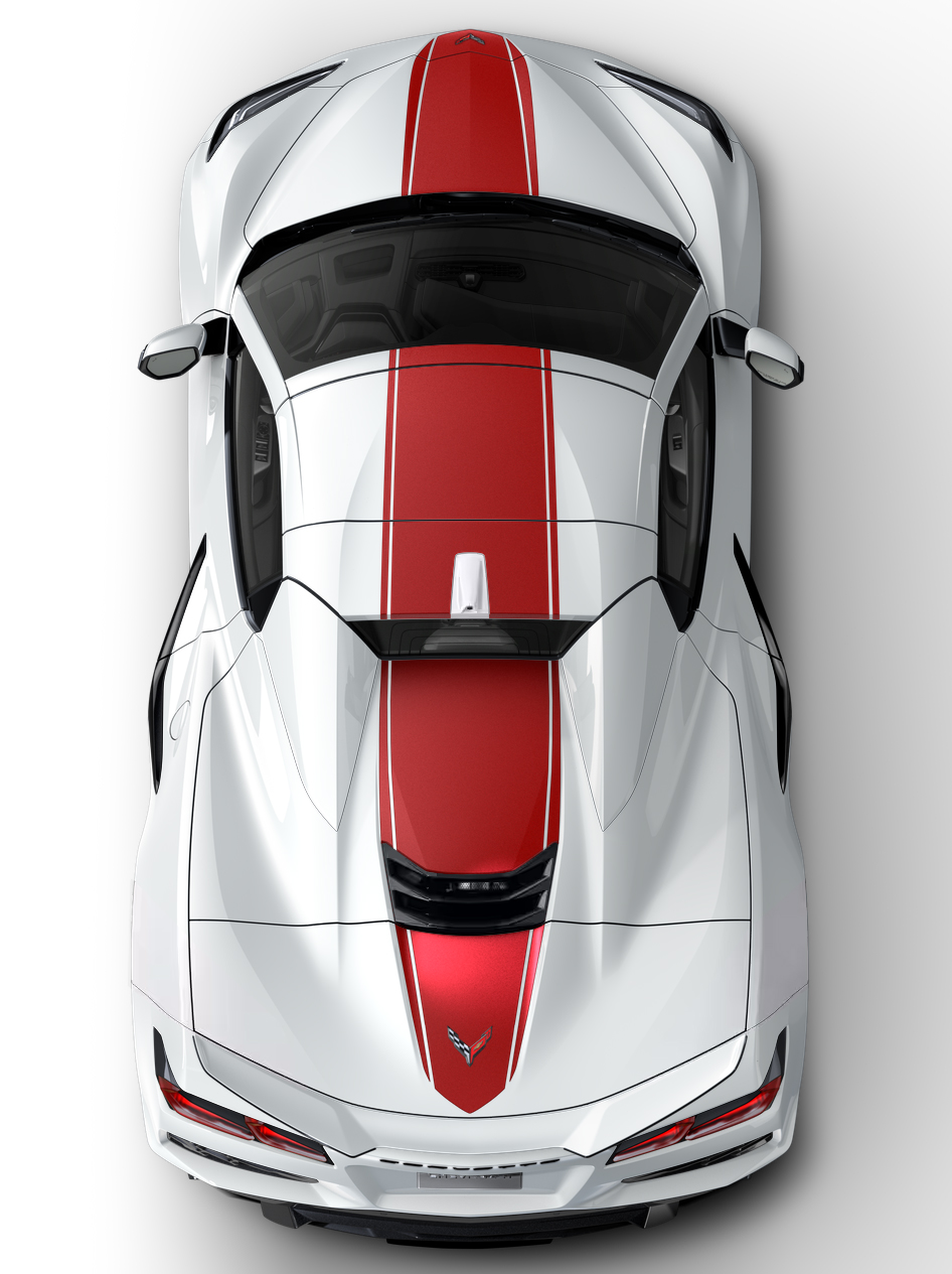 White C8 Corvette Grand Sport HTC with Red mist center stripes White C8 Corvette Grand Sport HTC with Red mist center stripes
