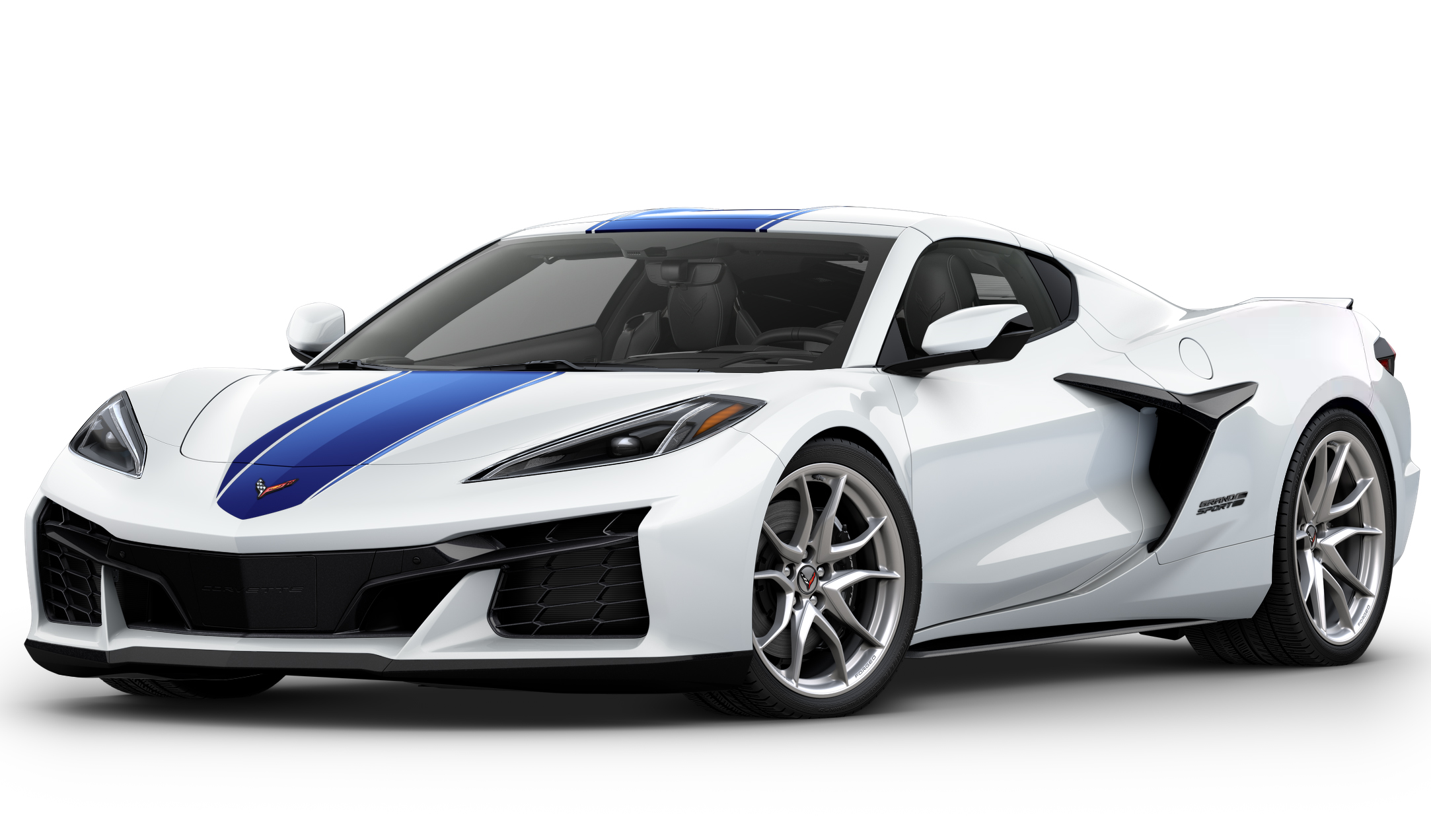 White C8 Corvette Grand Sport with Admiral blue center stripes White C8 Corvette Grand Sport with Admiral blue center stripes