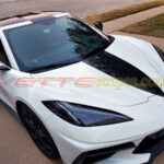 White C8 Corvette coupe with 3M 2080 gloss carbon flash stinger center stripe