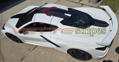 White C8 Corvette coupe with full Stingray R jake stripes