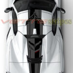 White C8 Corvette with OEM roof and rear jake hood stripes extended