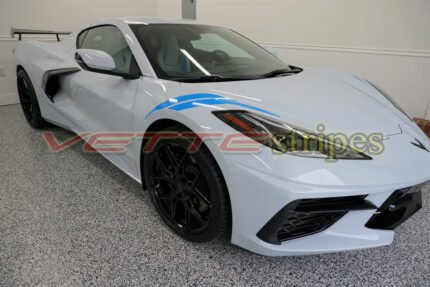 White C8 Corvette with tension blue OEM fender hash marks