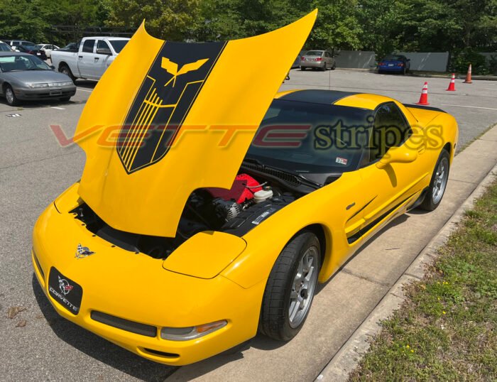 Yellow C5 Corvette Z06 with matte black and gloss black GT5 stripes