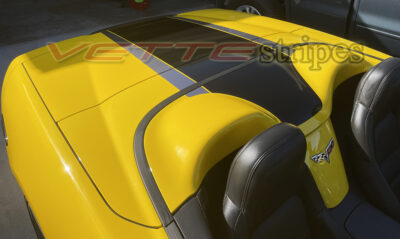 Yellow C6 Corvette convertible with GT1 stripes in 3M 2080 HG gloss black and gunmetal
