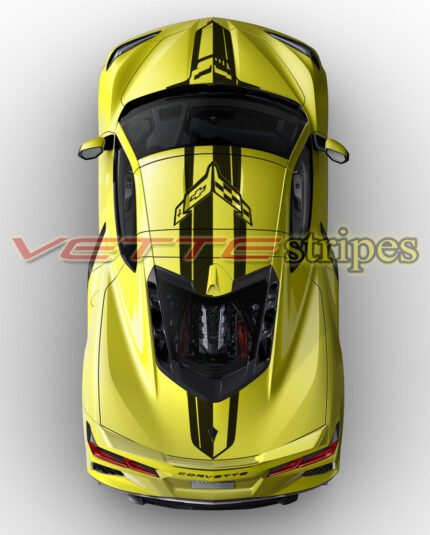 Yellow C8 Corvette coupe with Stingra R jake stripes